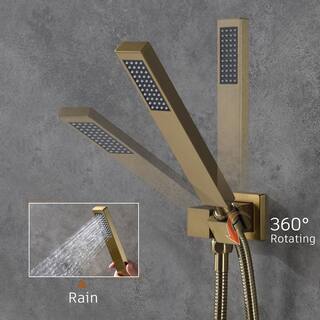 CASAINC 1-Spray Patterns with 2.5 GPM 22 in. Wall Mount Dual Shower Heads in Spot Resist Brushed Gold (Valve Included) M6630-A-22-BG