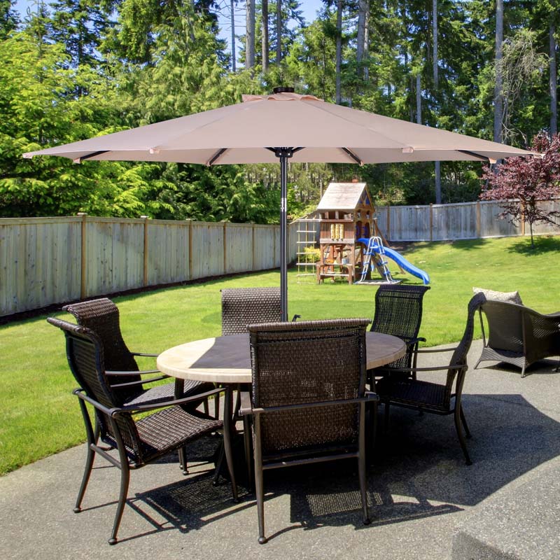 10 FT Outdoor Market Patio Umbrella with Solar LED Lights & Crank, Easy Tilt Table Umbrella for Deck Pool