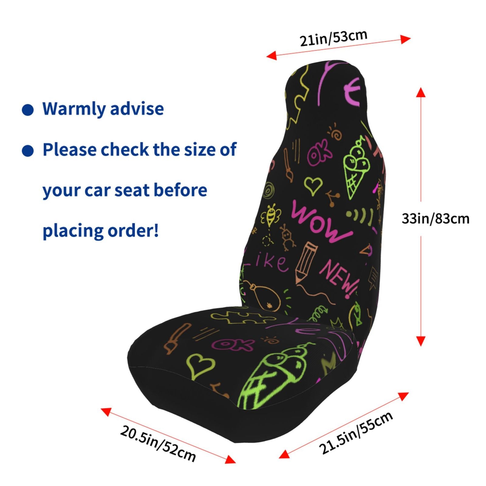 TEQUAN Front Seat Covers， Funny Colorful Graffiti Pattern 2 Piece Car Seat Cover Fit Most Car SUV Truck Van