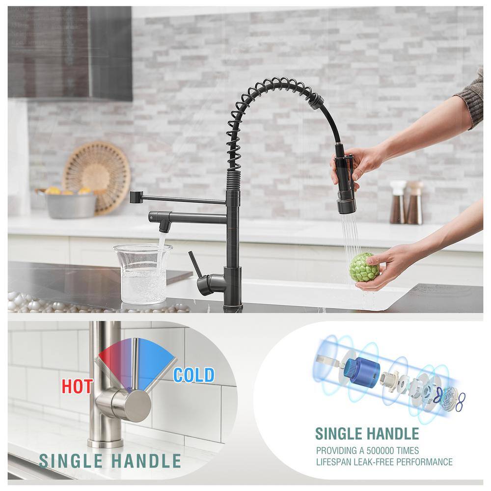 Fapully Single-Handle Pull-Down Sprayer Kitchen Faucet Single Hole Deck Mounted in Oil Rubbed Bronze FA-1018ORB