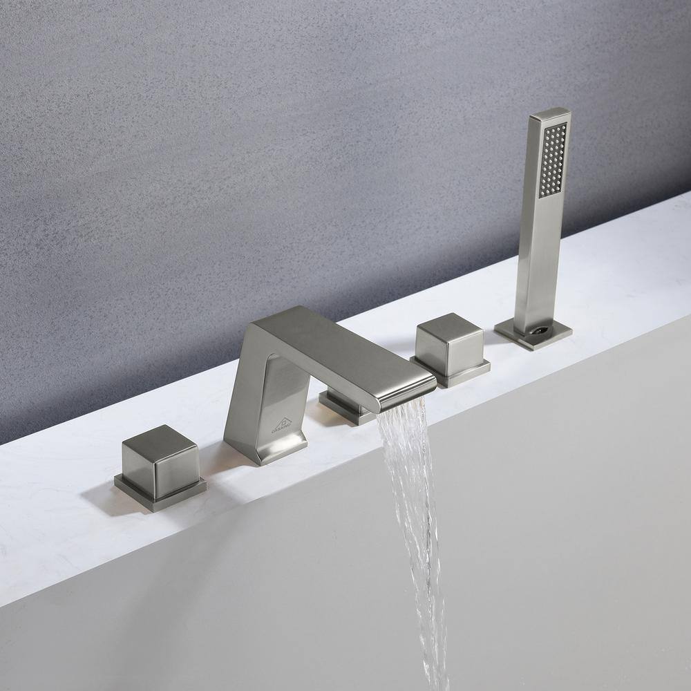 CASAINC 3-Handle Tub-Mount Roman Tub Faucet with Hand Shower in Brushed Nickel M5437-BN