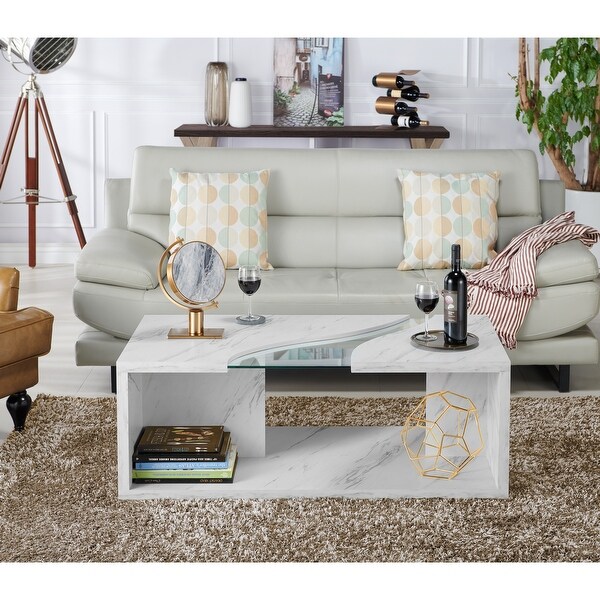 Furniture of America Kobe Faux Marble and Glass Coffee Table