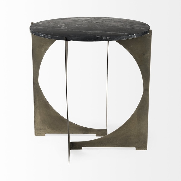 Mod Black Marble Antiqued Nickel Side Table - 20.25