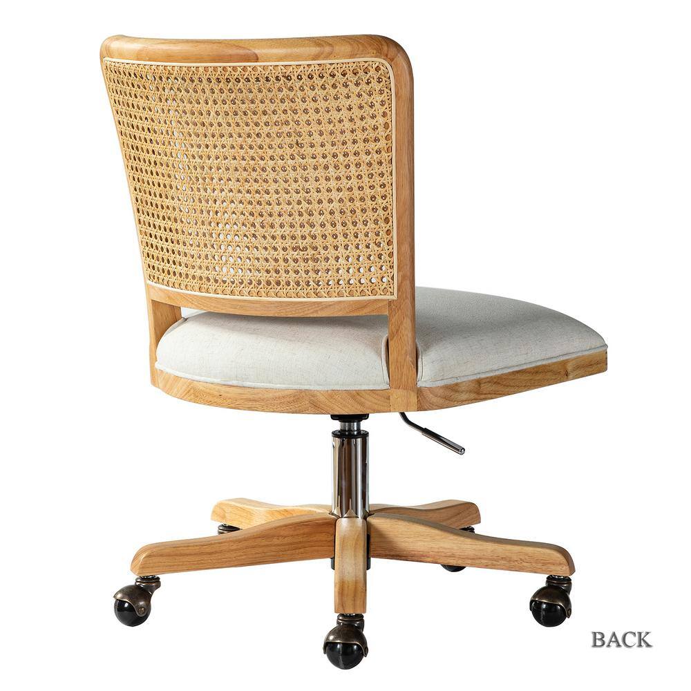 JAYDEN CREATION Crisolina Contemporary Linen Swivel Task Chair with Rattan Back CHS0085-LINEN