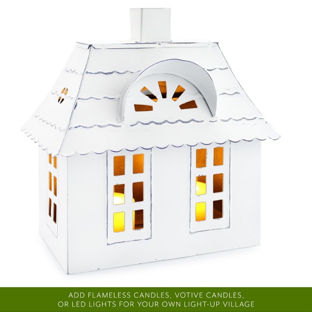 Auldhome Design farmhouse Decor Tin Village Houses White Set Of 3