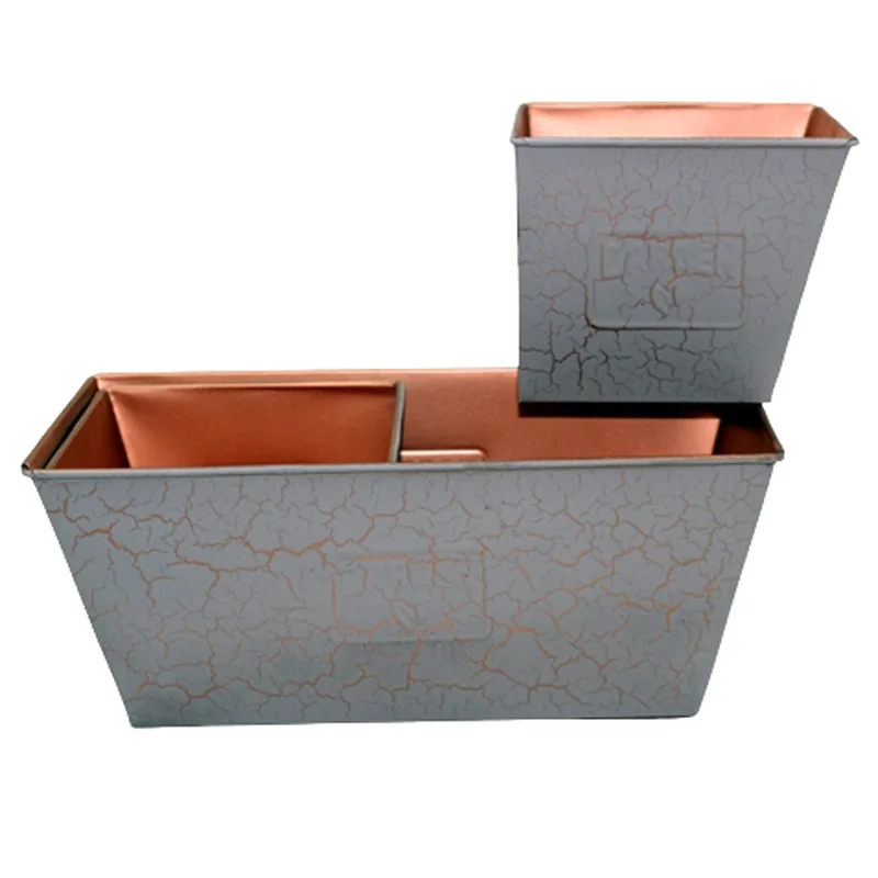 Iron Rectangle Planter Both Side Garden Embossed Grey With Copper Texture Garden Pots For Garden Supplies