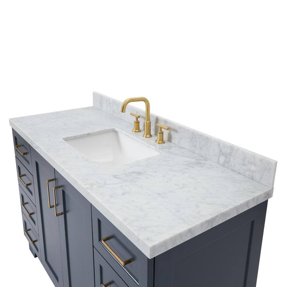 ARIEL Taylor 55 in. W x 22 in. D Bath Vanity in Midnight Blue with Marble Vanity Top in Carrara White with White Basin Q055SCWRVOMNB
