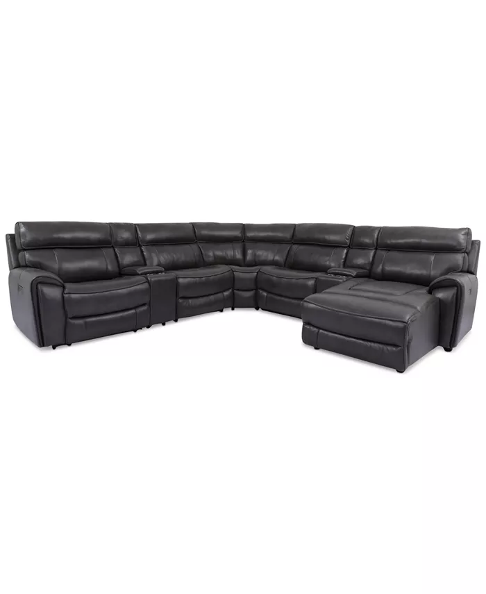 Furniture CLOSEOUT! Hutchenson 7-Pc. Leather Chaise Sectional with 2 Power Recliners and 2 Consoles