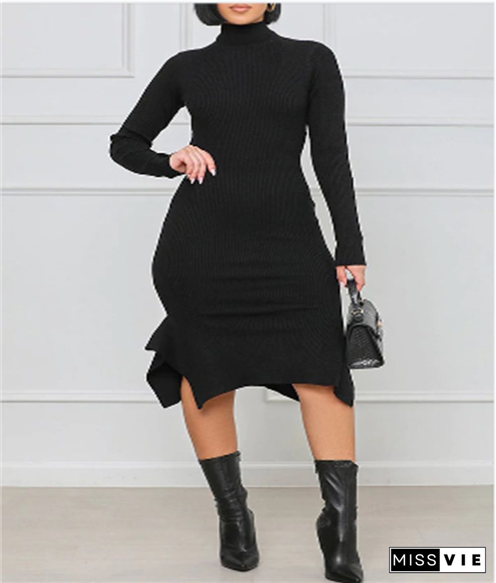 Turtleneck Knit Long Sleeve Bodycon Dresses