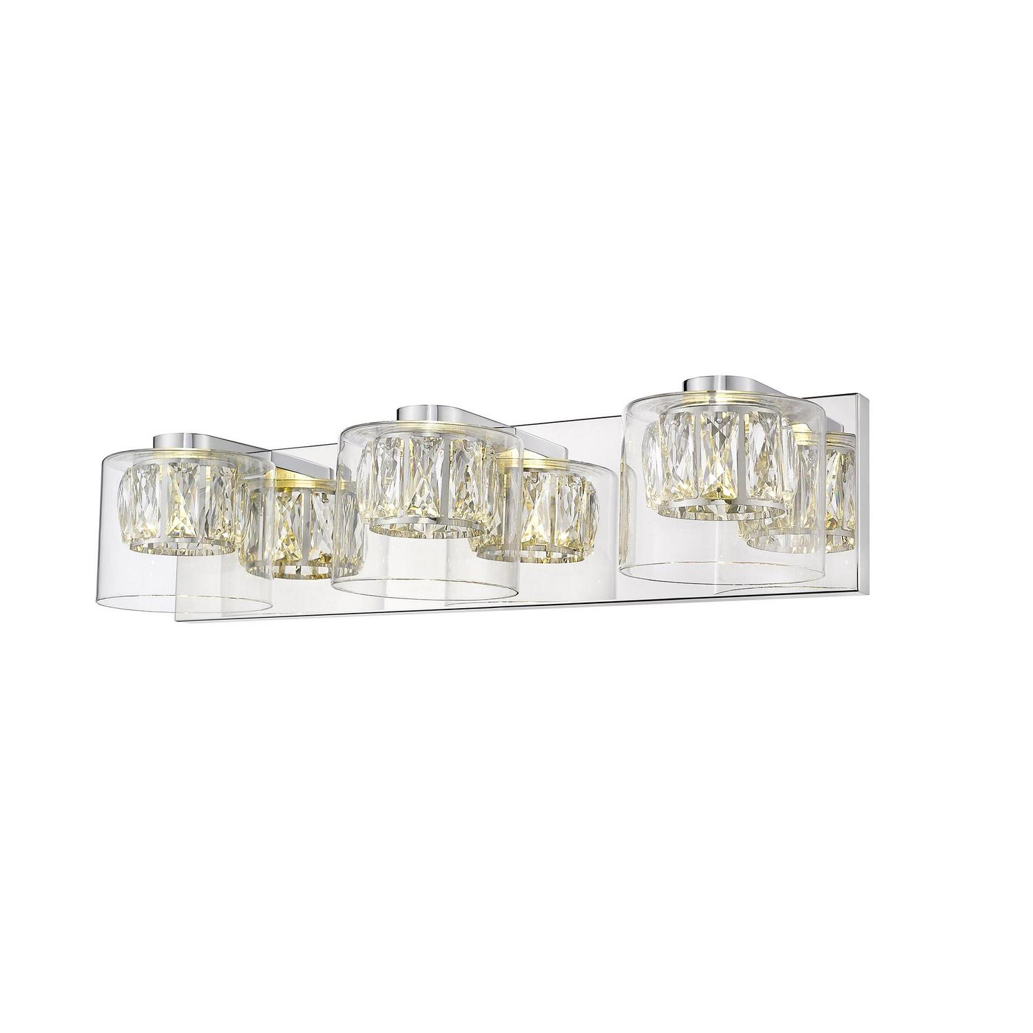 Ove Decors Cider III 8211 3 LED Light Vanity Wall Sconce with Glass Cylinder Shade and Crystal Finish  Crowdfused