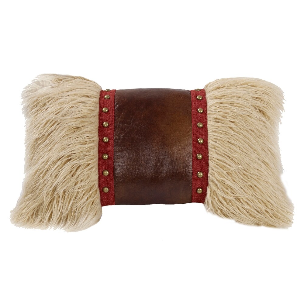 Paseo Road by HiEnd Accents Ruidoso Mongolian Fur Studded Leather Pillow  12\