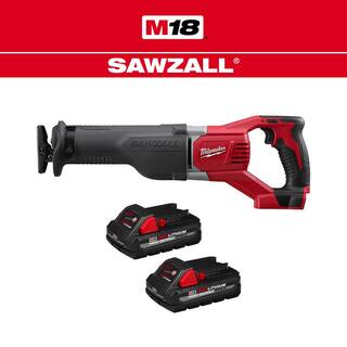 MW M18 18V Lithium-Ion Cordless SAWZALL Reciprocating Saw with Two 3.0Ah Batteries 2621-20-48-11-1837