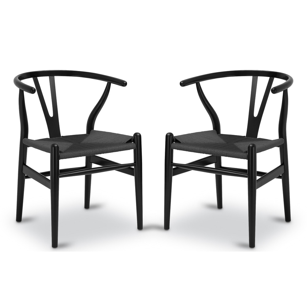 Poly and Bark Weave Chairs   Solid Wood Frame (Set of 2)