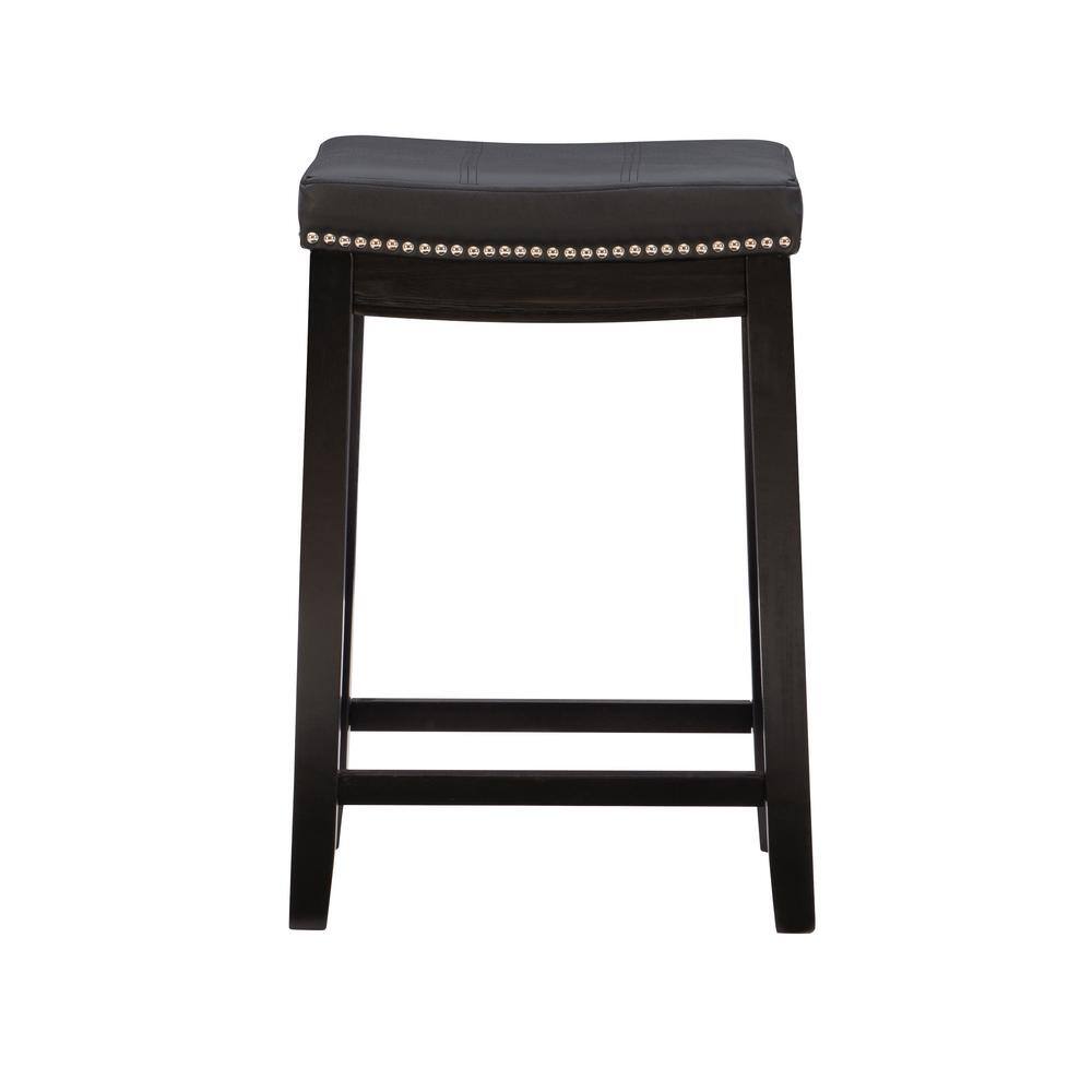 Linon Home Decor Concord Black Wood Frame Counter Stool with Padded Black Faux Leather Seat 55815BLK01U