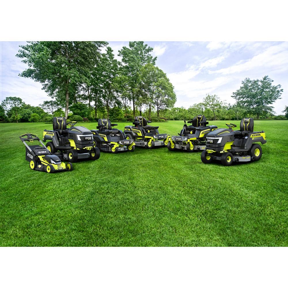 RYOBI 80V HP Brushless 42 in. Battery Electric Cordless Riding Lawn Tractor with (3) 80V 10Ah Batteries and Charger RYRM8060