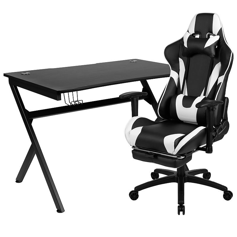 Flash Furniture Gaming Desk and Footrest Reclining Gaming Desk Chair 2-piece Set