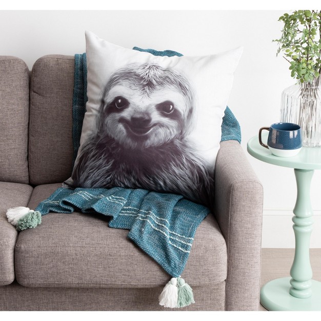 Kate And Laurel Como Sloth Print Throw Pillow Cover 24x24 White