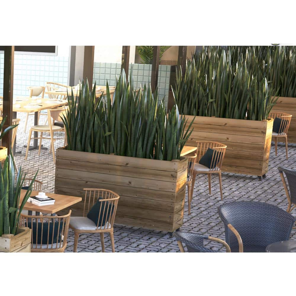 Ejoy 40 in. x 12 in. x 32in. Solid Wood Mobile Planter Barrier in Unfinished Wood Color for Cafes and Restaurants Outdoor Use SolidWoodPlanter_40x12x32