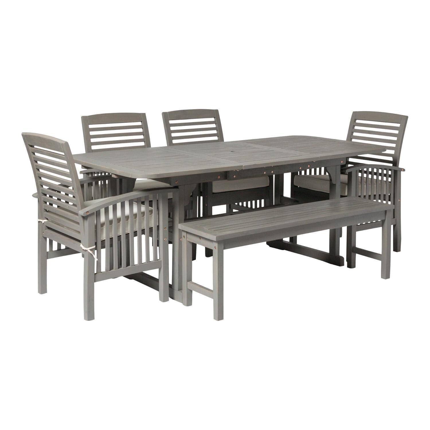 Ultimate Patio Cozy View 6 Piece Acacia Patio Dining Set W/ 55-79 X 35 Inch Extension Rectangular Table