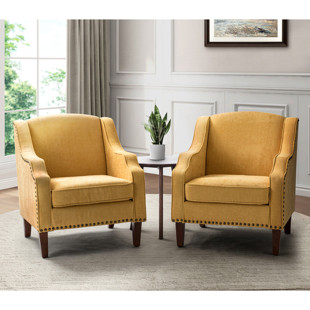 34 quotTall Comfort Bedroom Armchair With Solid Wood Leg  Set of 2   Contemporary   Armchairs And Accent Chairs   by Karat Home  Houzz