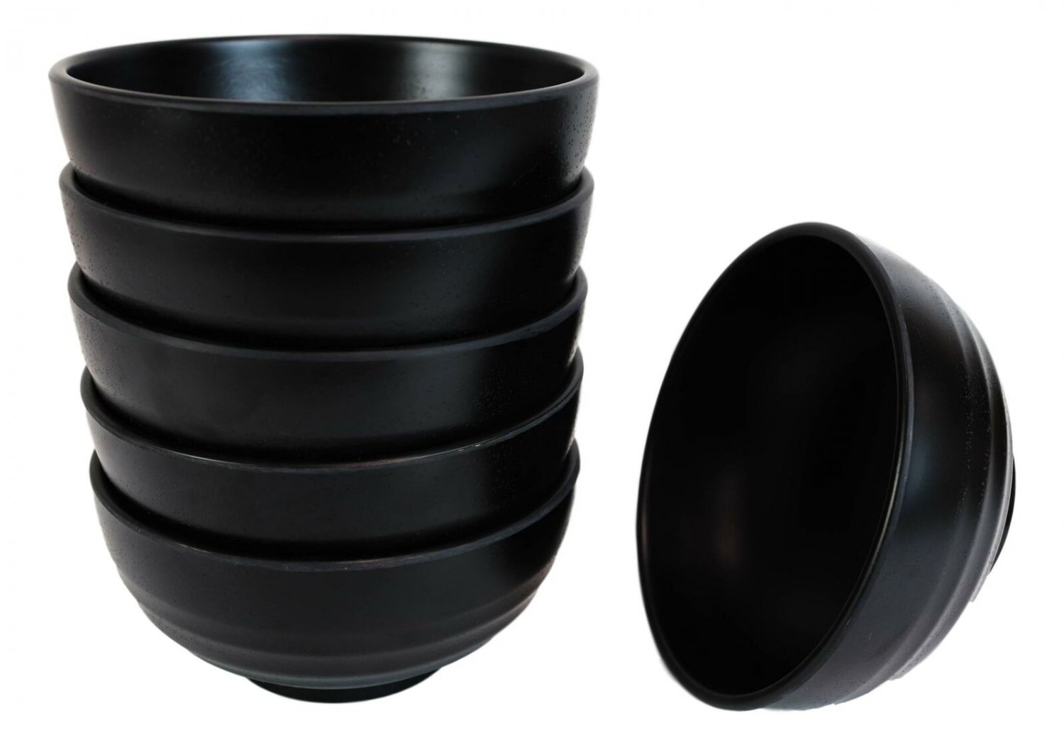 1 Contemporary Ridged 6.25D Matte Black Melamine Salad Pasta Soup Bowls Pack Of 6 EBR02