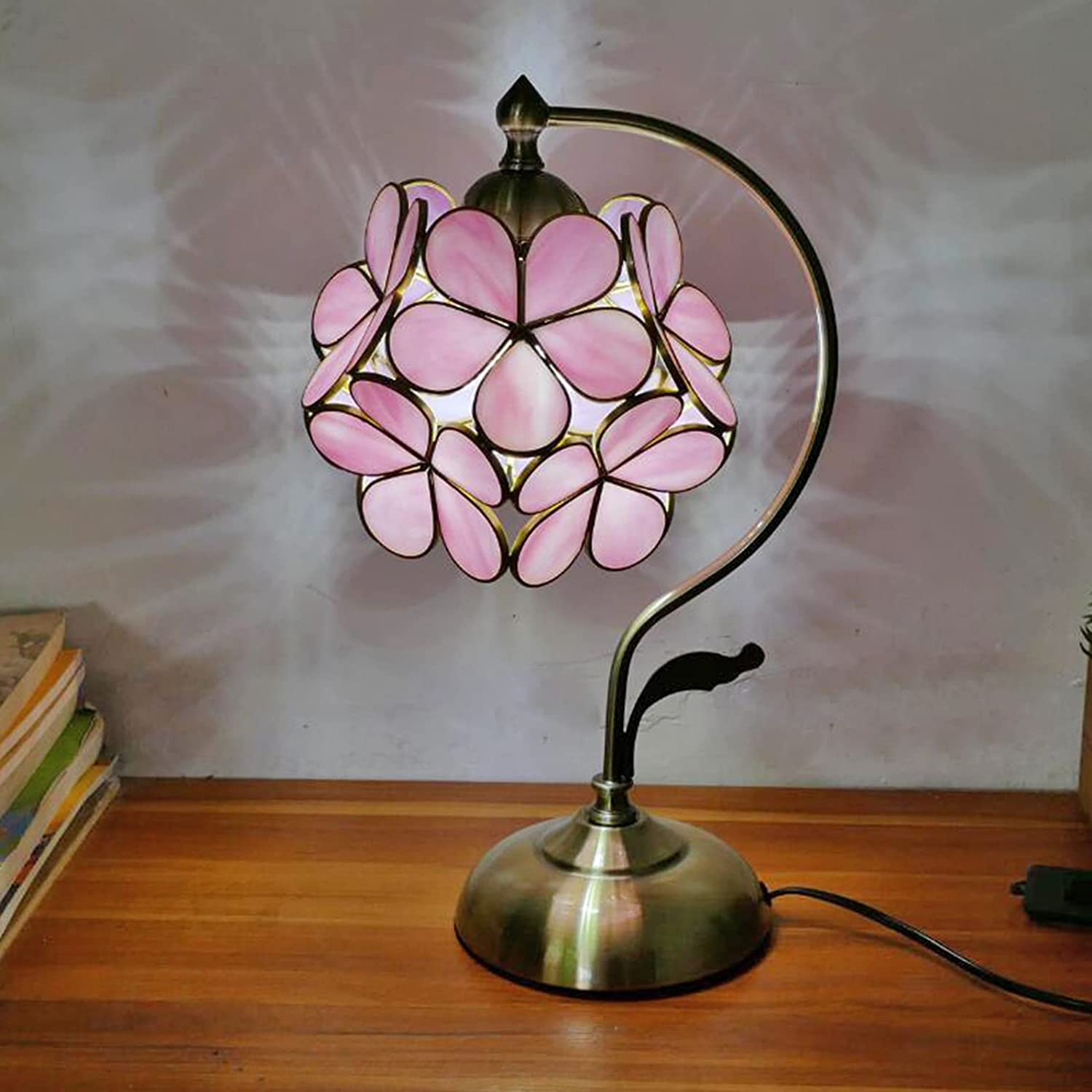 OUKANING Flower Desk Light Reading Lamp Eye Protection Stained Glass Petal Table Lamp