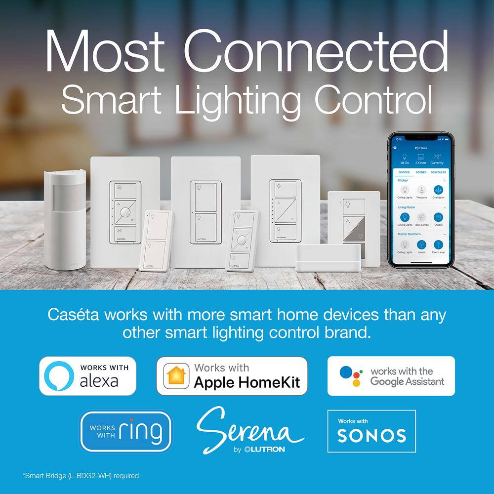 Lutron Caseta Smart Lighting Starter Kit with Smart Hub Pico Remote and 2 Dimmer Switches White (CASETA-2DIMMER-BNDL) CASETA-2DIMMER-BNDL