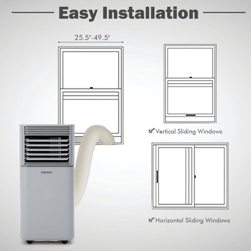 Costway 8000 BTU ASHRAE 5300 BTU (DOE) Portable Air Conditioner Cools 230 sq. ft. with Dehumidifier Remote in Gray FP10110US-GR