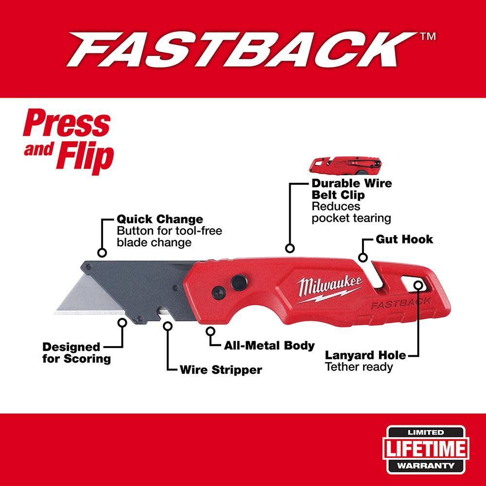 Milwaukee FASTBACK Folding Utility Knife 48-22-1501 from Milwaukee