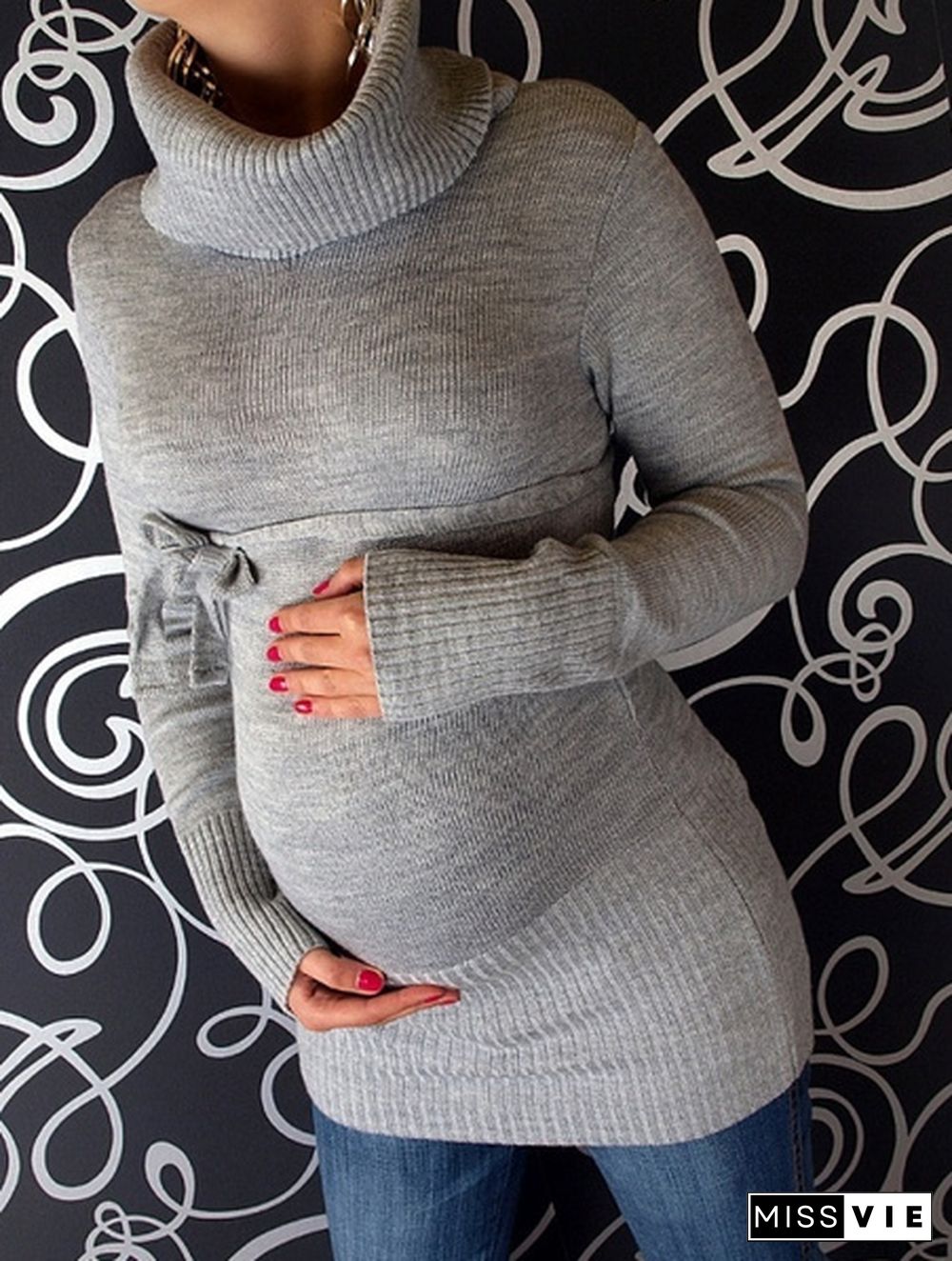 New Women Fashion Autumn and Winter Casual Knitted Sweater Long Sleeve Turtleneck Maternity Pregnancy Sweater Pregnant Solid Color Plus Size Tops Women Clothing