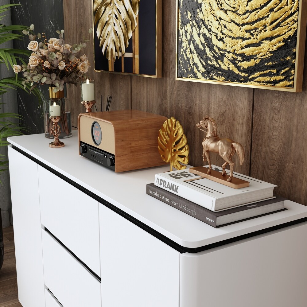 White/Black Accent Sideboard Contemporary Storage Cabinet for Any Room   55.1“W