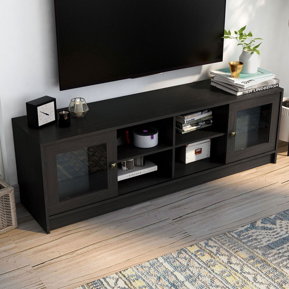 DH BASIC Transitional Espresso 62 inch TV Stand with Storage by Denhour