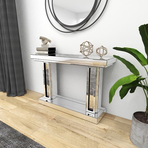 Silver Lighted Crystal Mirrored Glam Console Table 32 x 48 x 14