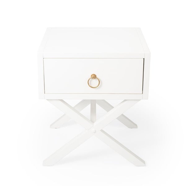 Offex Lark White Transitional Rectangular End Table w/ Storage Drawer - 16