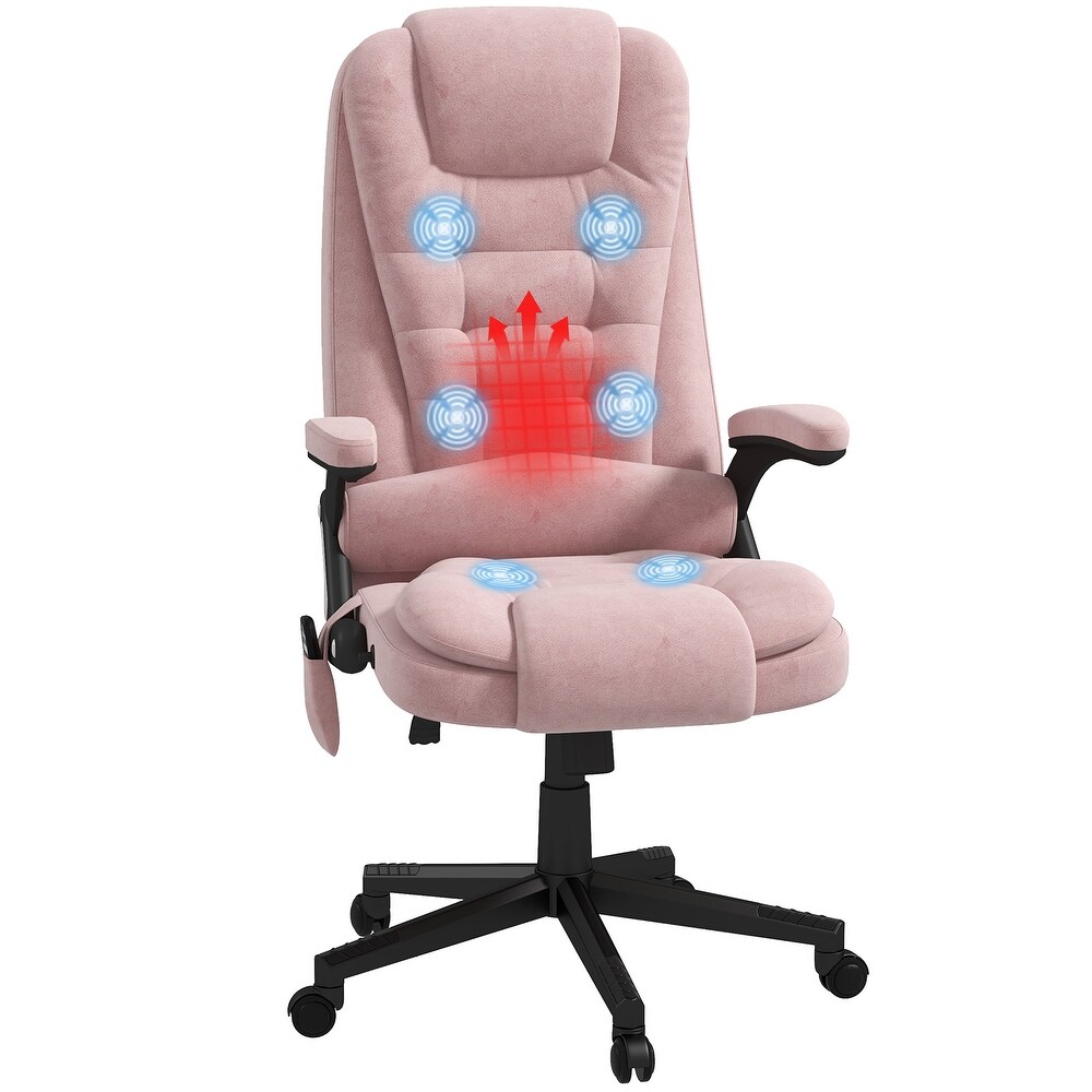 HOMCOM 6 Point Vibrating Massage Office Chair with Heat  Velvet High Back Executive Office Chair with Reclining Backrest