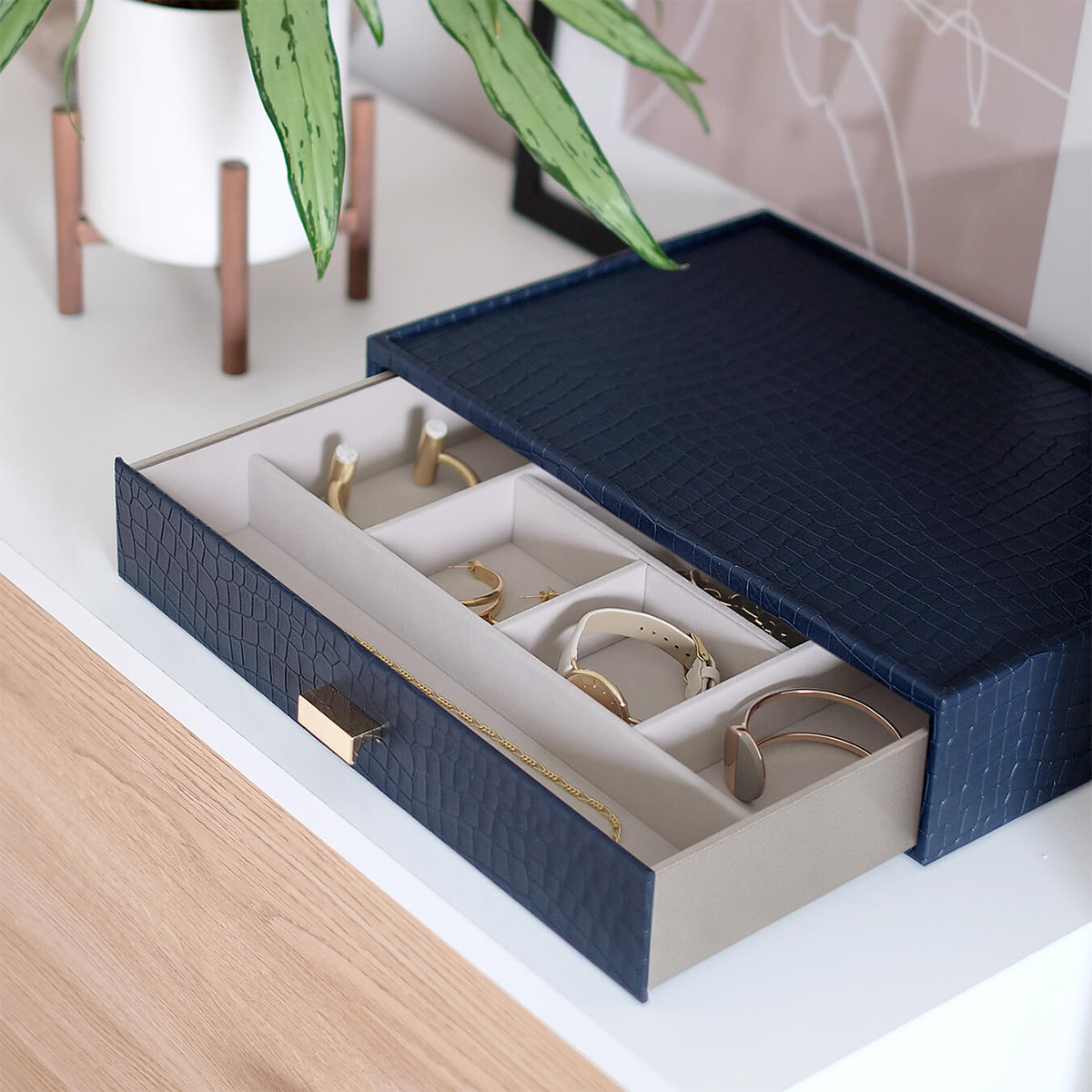 Stackers Navy Vegan Crocodile Supersize Premium Jewelry Box