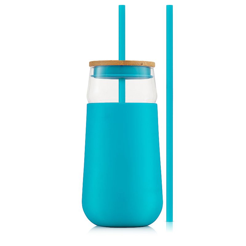 JoyJolt 20-oz. Glass Tumbler with Straw and Silicone Sleeve