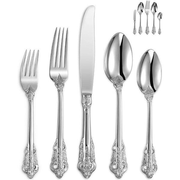 45 Pieces 18/10 Stainless Steel Flatware set， Service for 8， silver plated with gold accents， Fine Silverware set