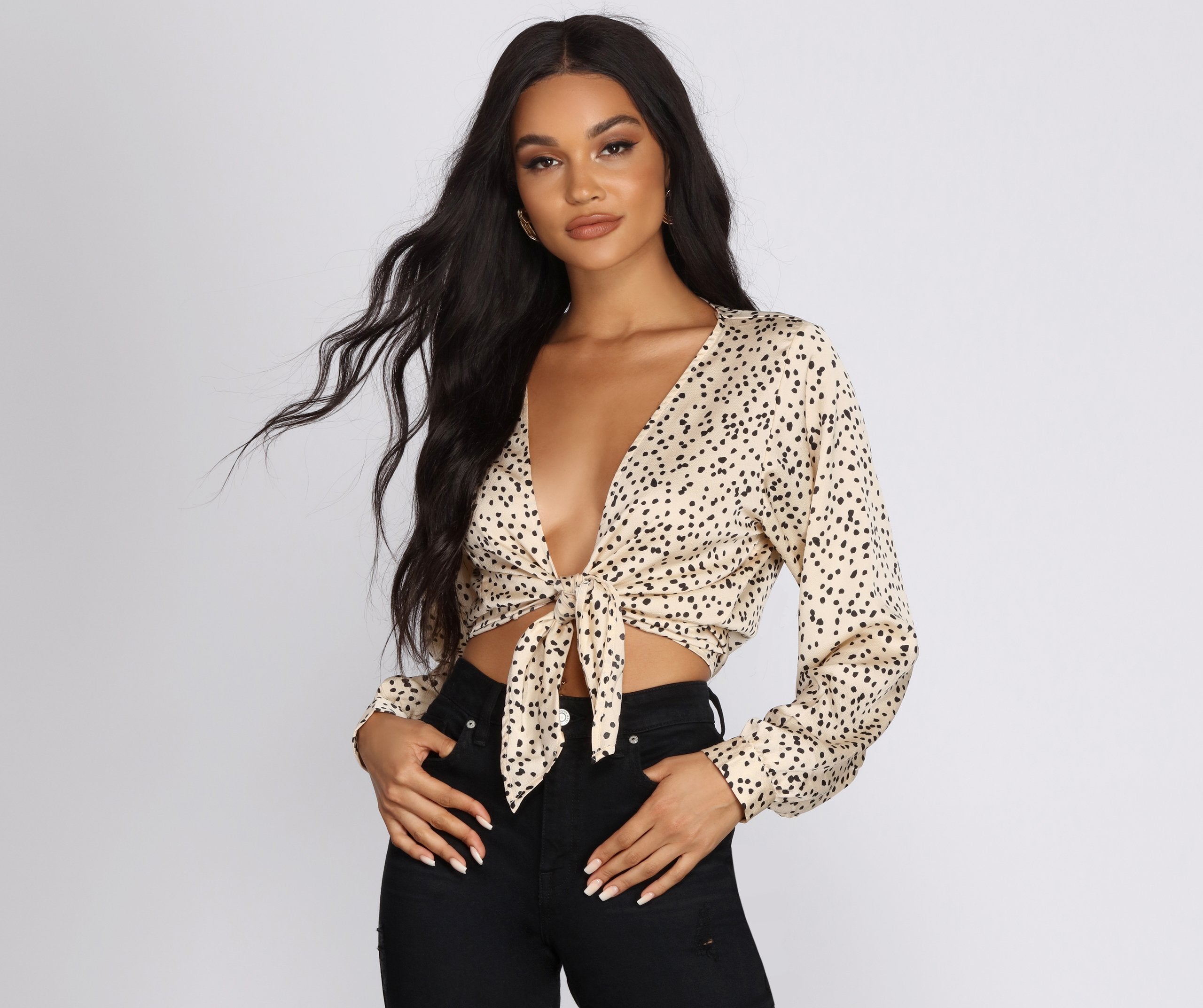 CLEARANCE - Polka Dot Party Tie Front Top