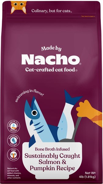 Made by Nacho Bone Broth Infused Sustainably Caught Salmon and Pumpkin Recipe Dry Cat Food