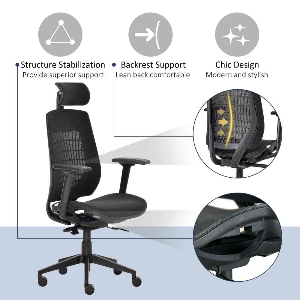 Vinsetto Black Mesh Ergonomic Office Chair High-Back Desk Chair with 3D Arms 921-431