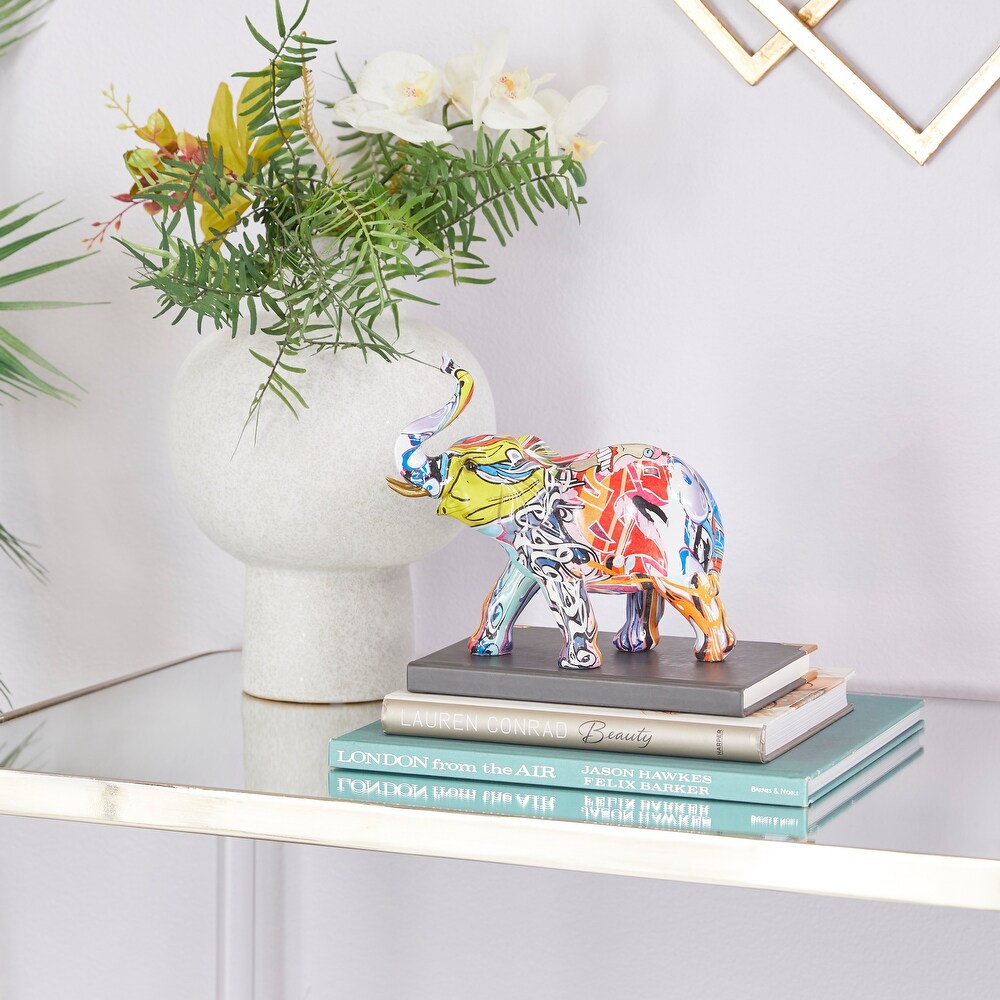 The Novogratz Multi Colored Polystone Graffiti Elephant Sculpture
