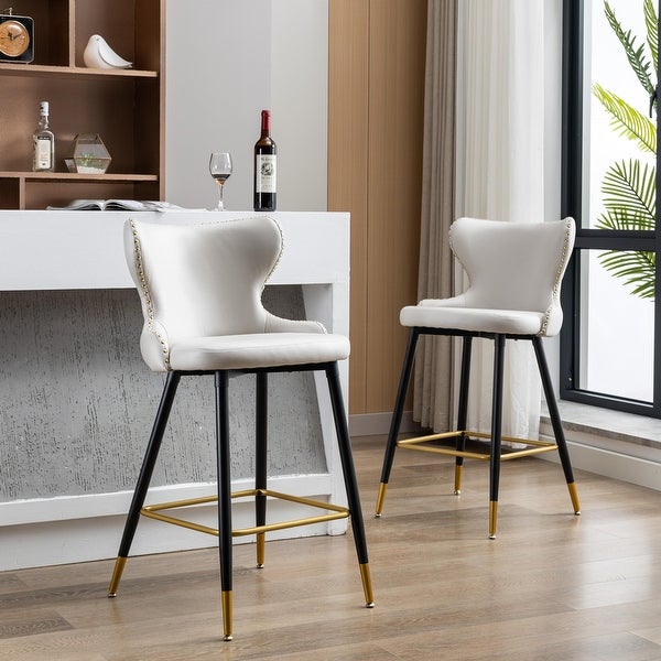 Set of 2 Counter Height Barstools with Backs Modern Dining Bar Chairs with Iron Legs Modern Counter Stools