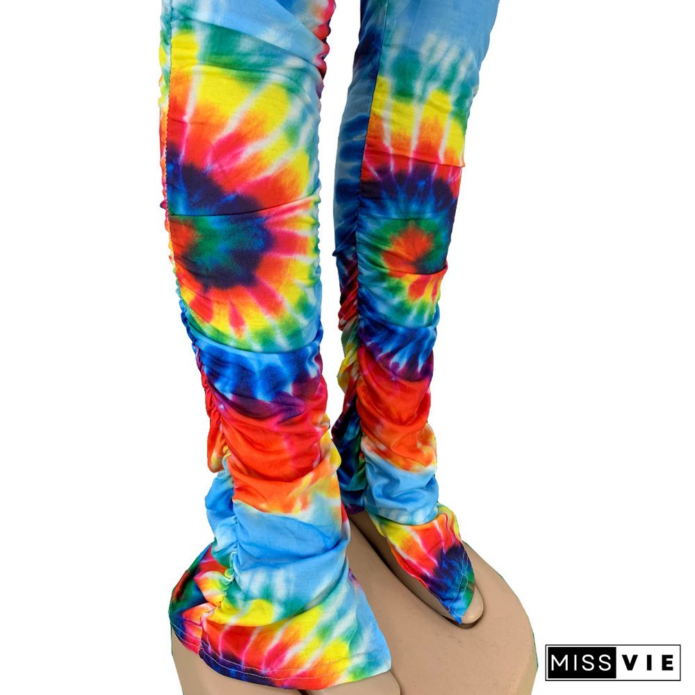 Tie Dye Skinny Lace Up Mid Waist Flare Pants