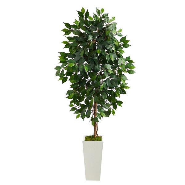 4.5' Ficus Artificial Tree in White Planter