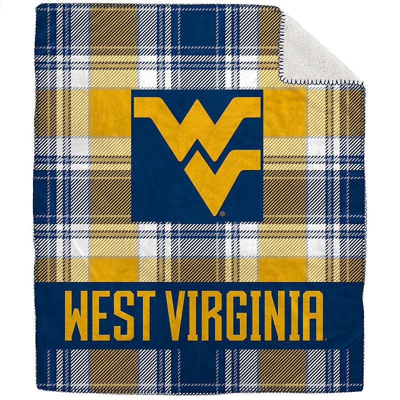 Pegasus West Virginia Mountaineers 50 x 60 Plaid Flannel Sherpa Plush Blanket