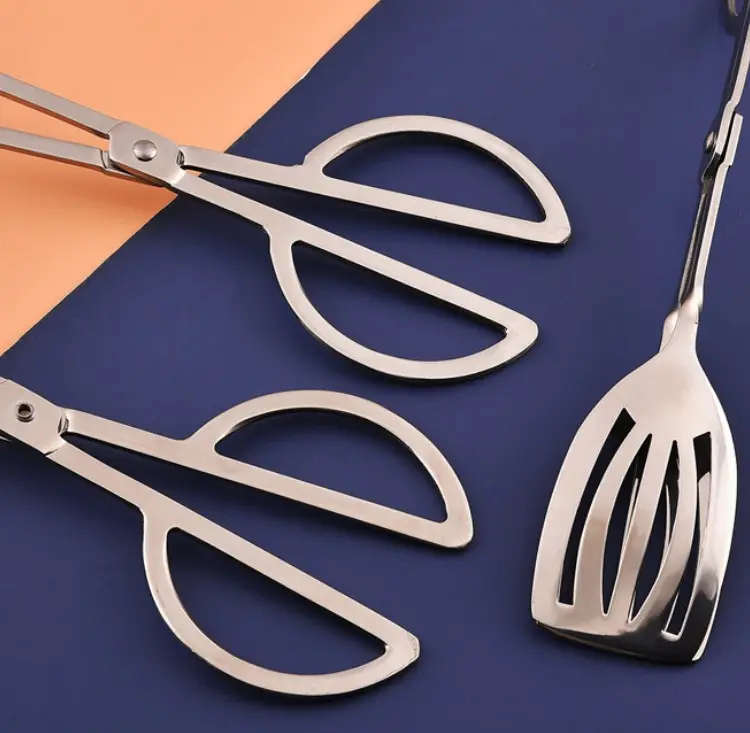 Stainless Steel  Metal Bread Buffet Barbecue Cooking Camping Tongs Bbq Steak Meat Food Clip Food Tongs