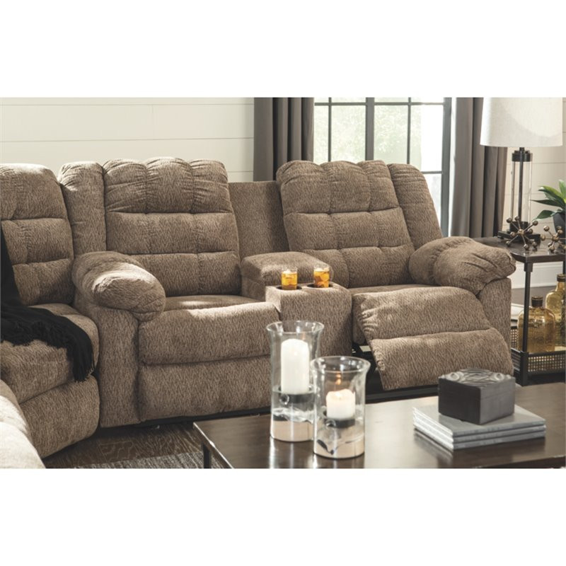 Signature Design by Ashley Workhorse Reclining Loveseat with Console in Cocoa   Transitional   Loveseats   by Homesquare  Houzz