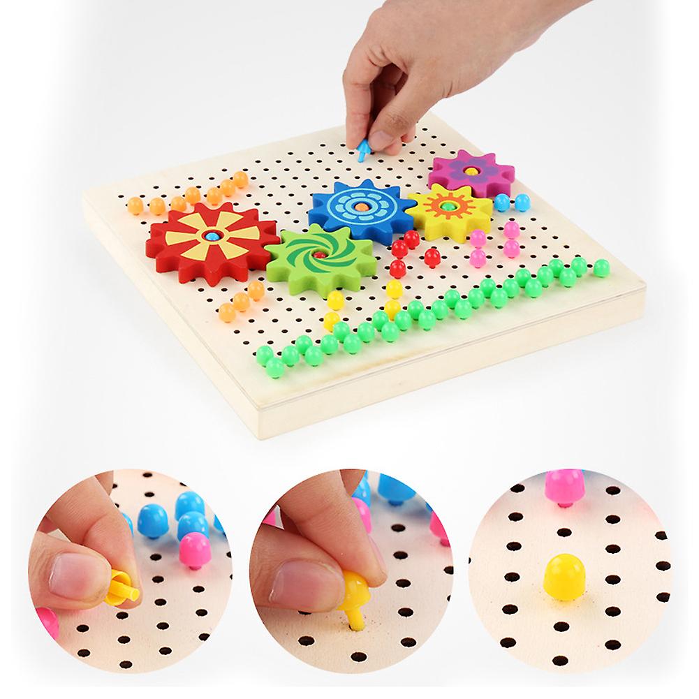 Wooden Peg Board Game Diy Mushroom Nails Jigsaw Puzzle Preschool Educational Toy