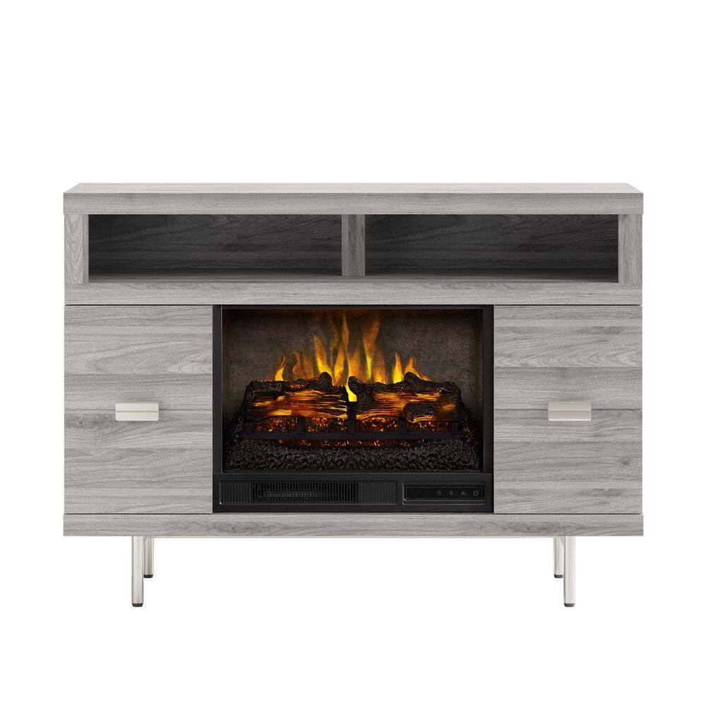 SCOTT LIVING CESTONI 48 in. Freestanding Media Console Wooden Electric Fireplace in Medium Gray Ash HDSLFP48L-3A